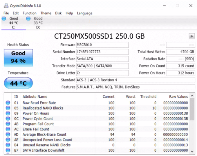 come verificare la salute dell'ssd con crystaldiskinfo