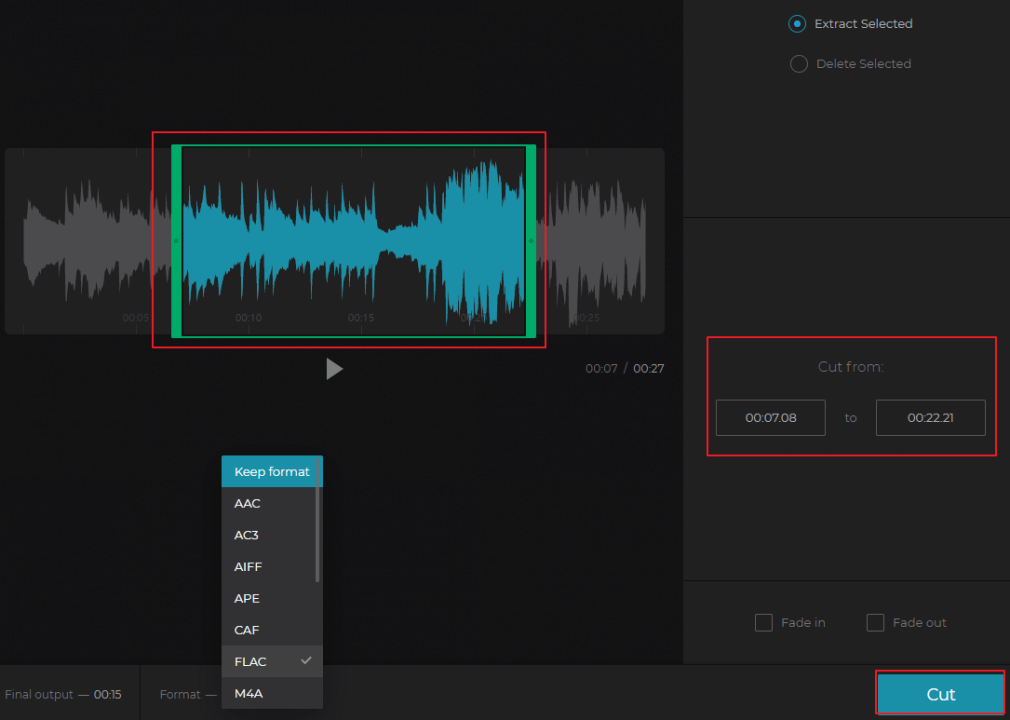 come tagliare l'audio online su clideo