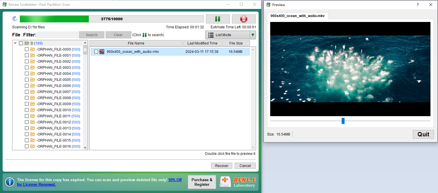 anteprima del file video mkv eliminato