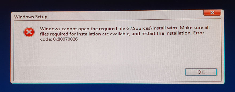 Impossibile aprire il file richiesto install.wim