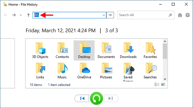 Finestra Cronologia File di Windows che mostra le versioni dei file per il ripristino