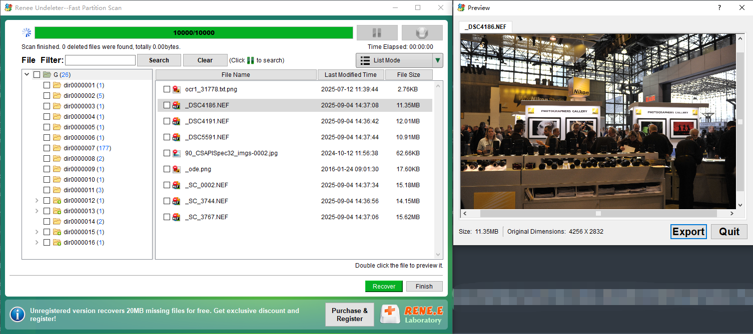 Anteprima Undeleter file NEF