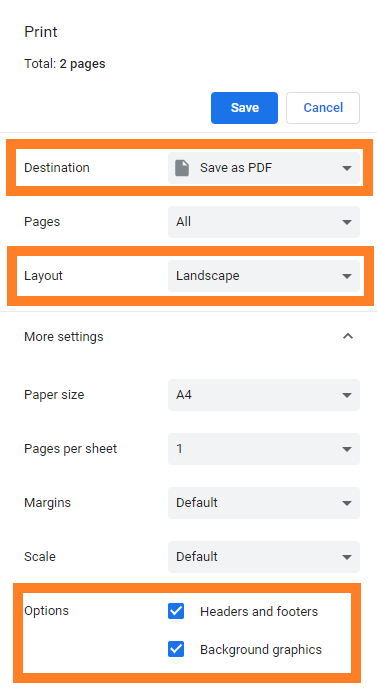 salva come PDF dal browser web