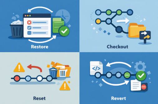 differenza tra git restore, checkout, reset e revert