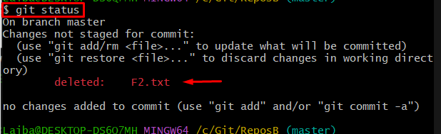 git status per mostrare i file eliminati