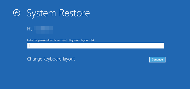 Prompt della password di Windows durante il ripristino del sistema in WinRE