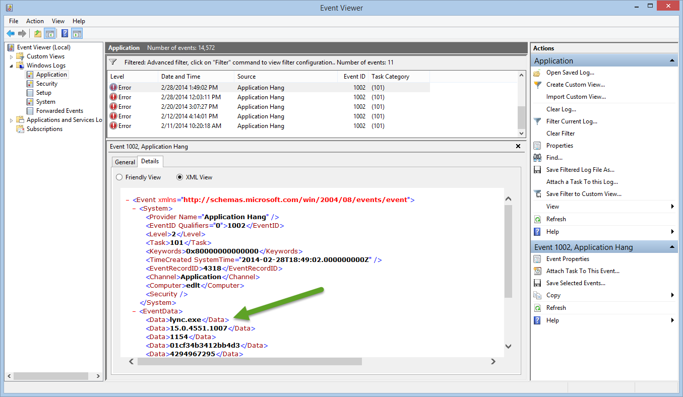 Visualizzatore Eventi > Registri di Windows > Applicazione