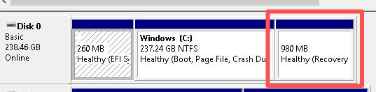 Partizione di ripristino Windows in Gestione disco
